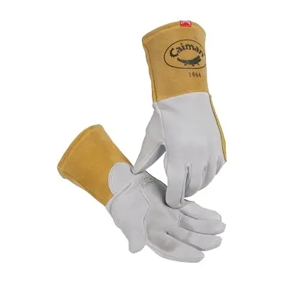 1864 Deerskin Unlined Lean-On Patch Tig Welding Gloves, Medium, Gray, 4 In Gauntlet Cuff 1