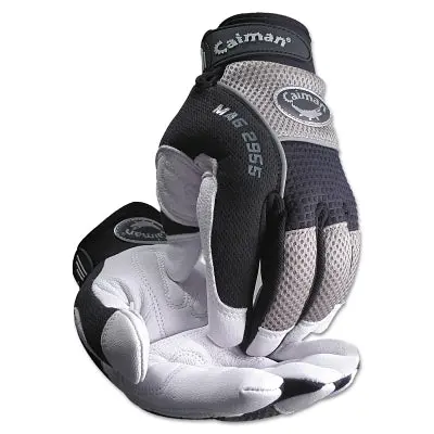 White Goat Grain Leather Palm Gloves, X-Large, White/Black/Gray 1