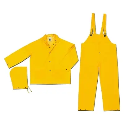 Classic Series Limited Flammability 3-Pc Rain Suit, Jacket/Hood/Pants, 0.35 Mm, Pvc/Polyester, Yellow, X-Large 1