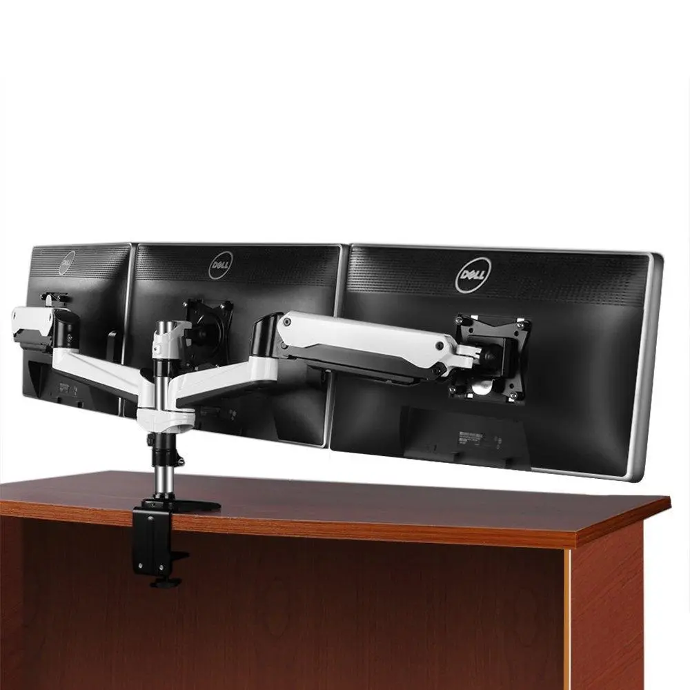 Triple Monitor Stand Mount - Articulating Gas Spring Monitor Arm Desk Stand Adjustable Vesa Mount Bracket For Computer Flat Screen Lcd Display 10-27" Angle Free Tilt Swivel Rotate With Clamp Base 1