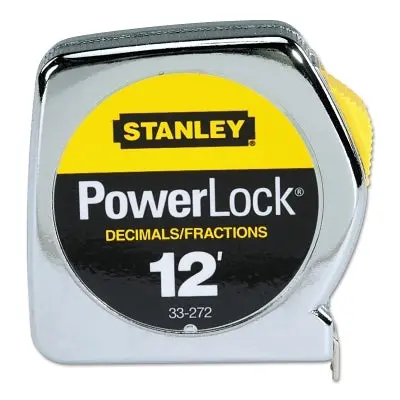 Powerlock Tape Rules 1/2 In Wide Blade, 12 Ft X 1/2 In, Inch/Decimal, Single Sided, Silver/Yellow 1