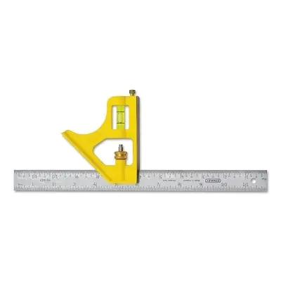 Combination Square, 12 In, Die Cast Metal, Yellow 1