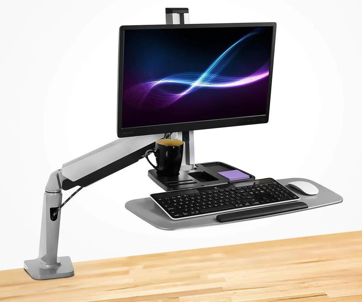 Sit Stand Workstation For Single Monitor And Keyboard - Height Adjustable Standing Desk Mount With Monitor Mount And Keyboard Tray Rw-E1 1