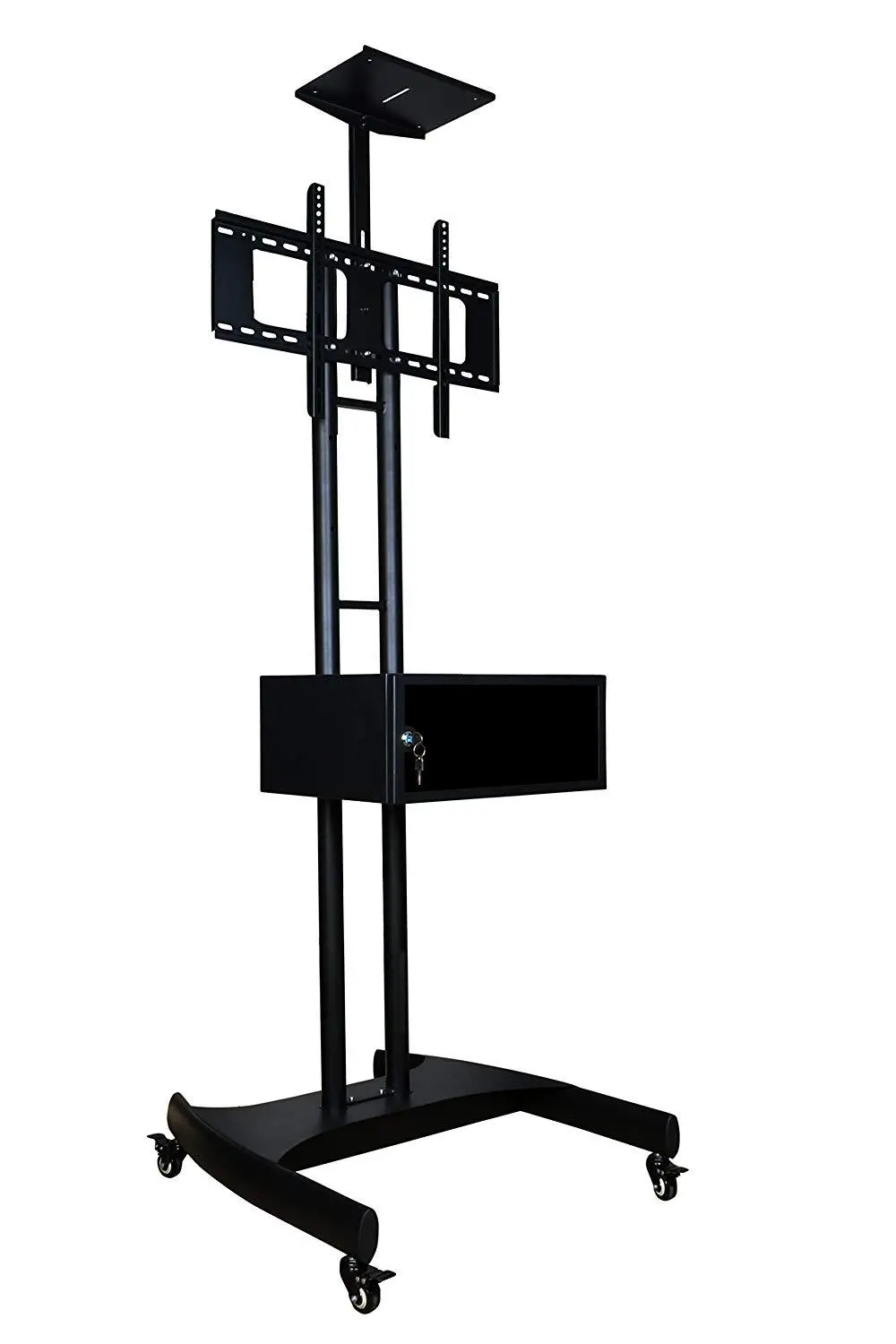 Tv Floor Stand On Wheels I Universal Mobile Tv Stand With Av Cabinet !Rolling Tv Cart For Screens 32 To 65 Inches (Tmc-E) 1