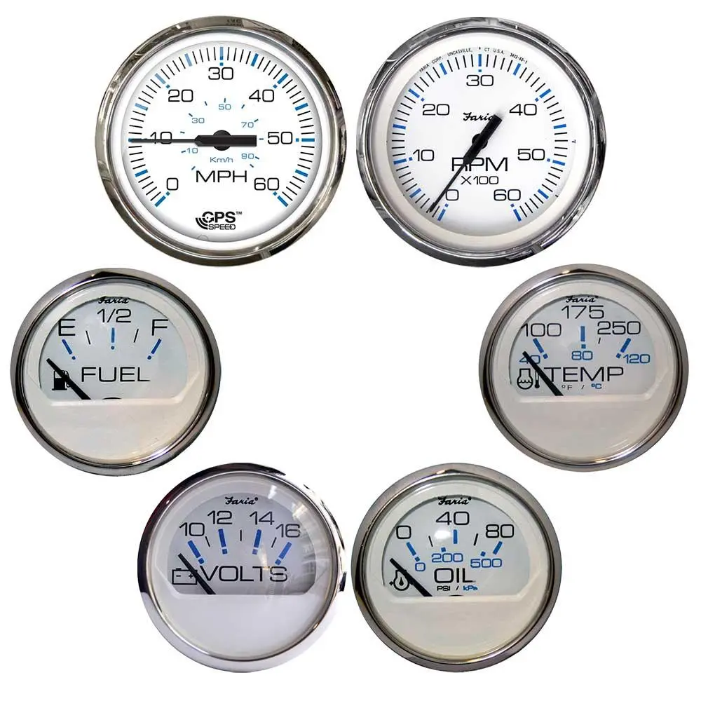 Faria Chesapeake White W/Stainless Steel Bezel Boxed Set Of 6 - Speed, Tach, Fuel Level, Voltmeter, Water Temperature  Oil Psi - Inboard Motors [Ktf063] 1