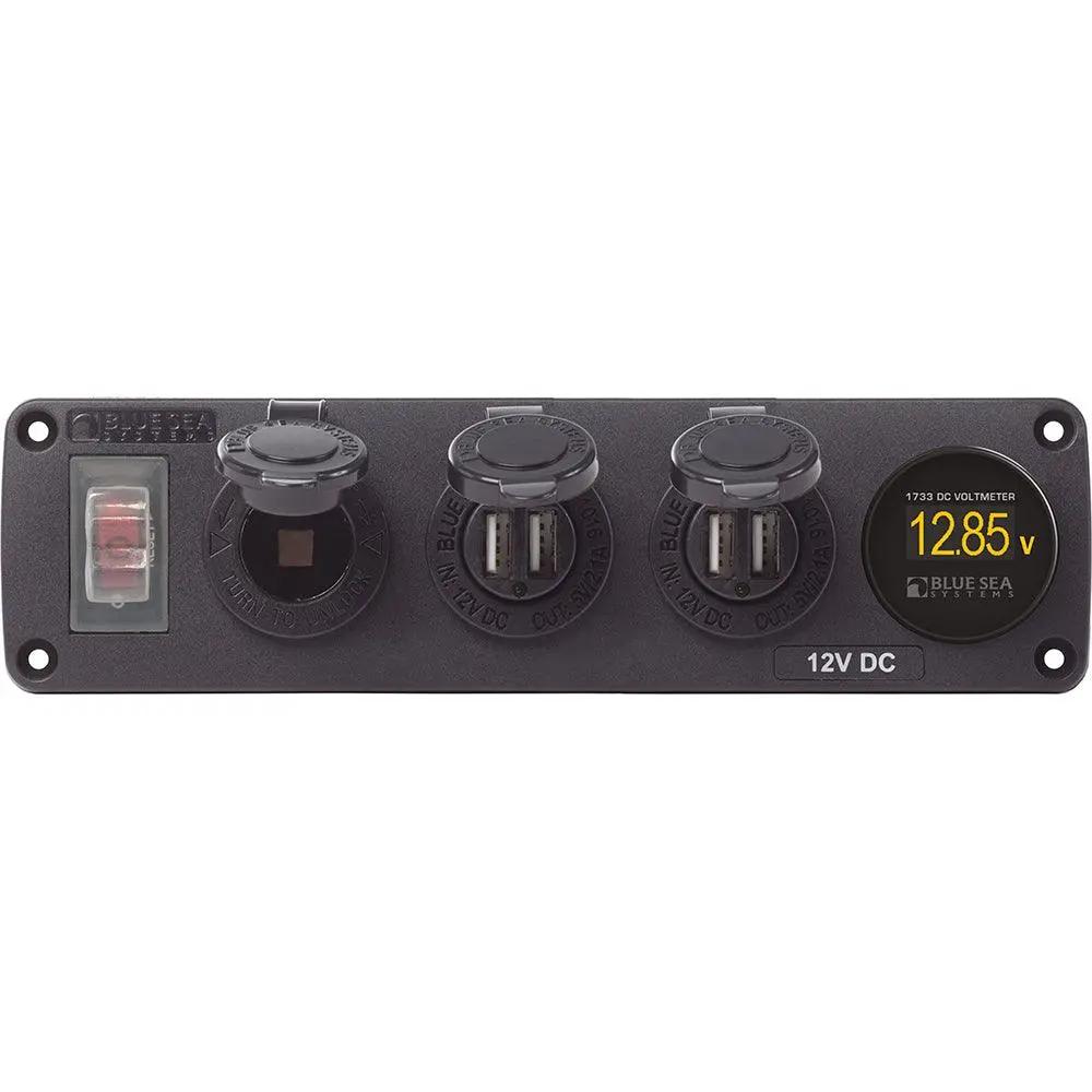 Blue Sea 4368 Water Resistant Usb Accessory Panel - 12V Socket, 2X 2.1A Dual Usb Chargers, Mini Voltmeter [4368] 1