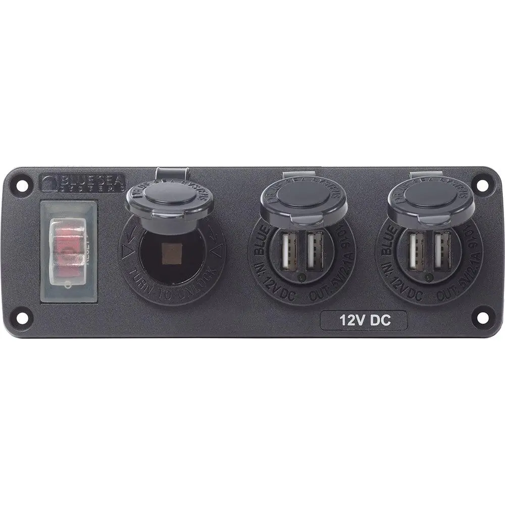 Blue Sea 4365 Water Resistant Usb Accessory Panel - 15A Circuit Breaker, 12V Socket, 2X 2.1A Dual Usb Chargers [4365] 1