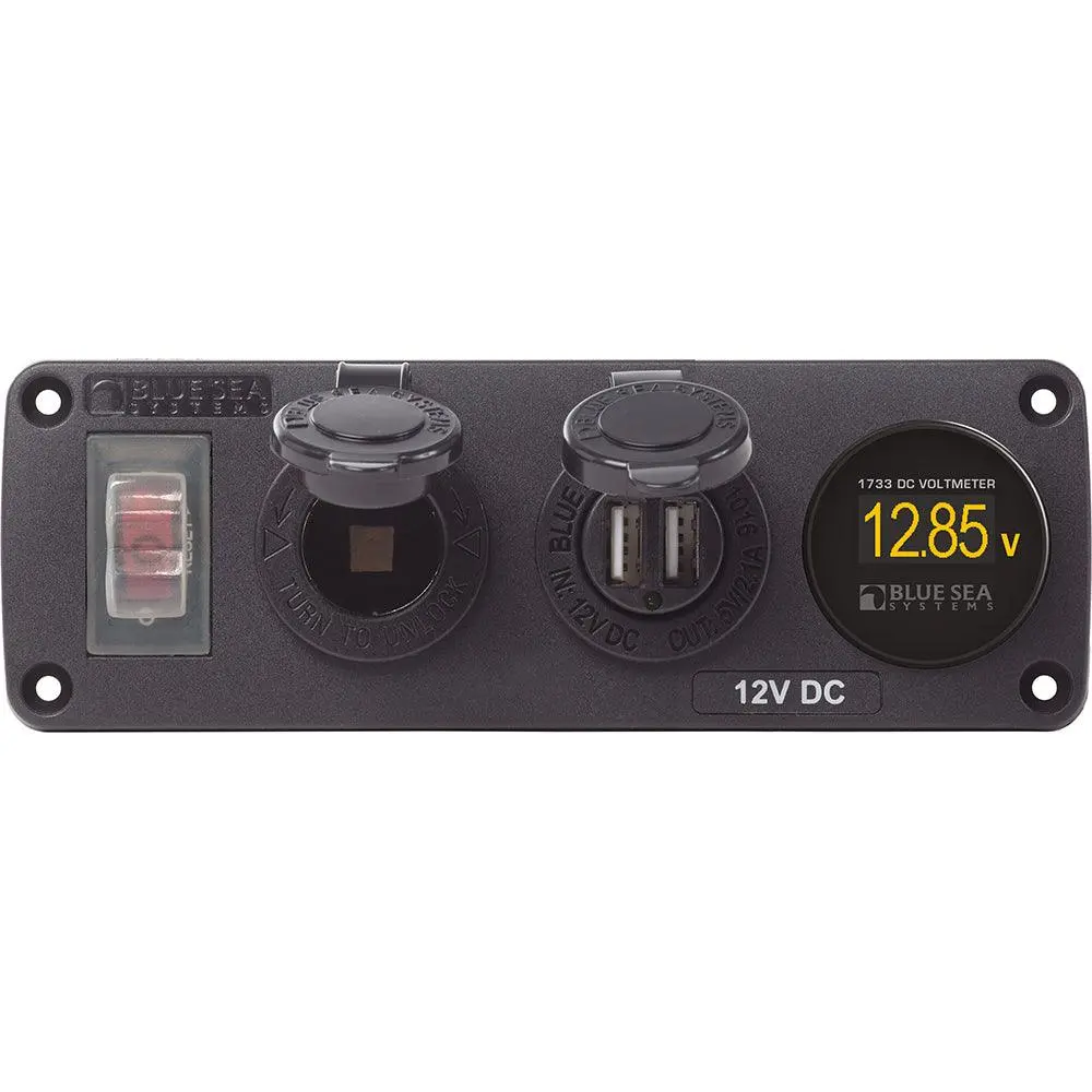 Blue Sea 4366 Water Resistant Usb Accessory Panel - Circuit Breaker, 12V Socket, Dual Usb Charger, Mini Voltmeter [4366] 1