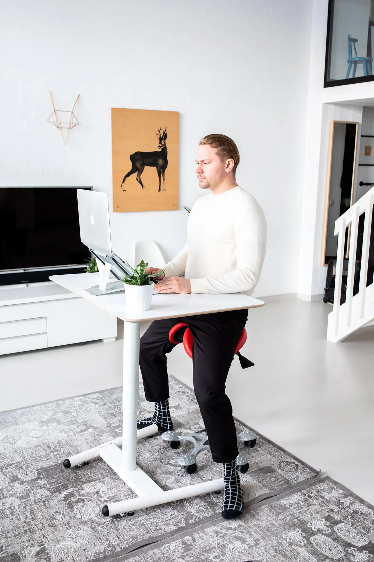 Salli Gas Spring Height Adjustable Work Desk, Excellent Both At Home And In Office, White 1
