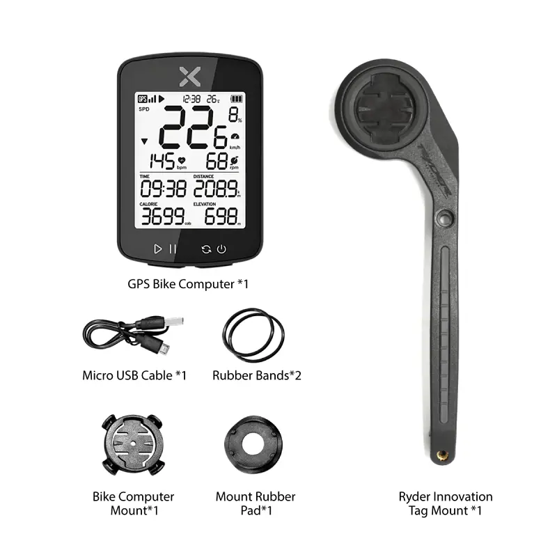 Xoss / Ryder Innovation G+ Gps Computer + Tag Outfront Mount 1