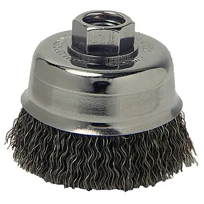 Crimped Wire Cup Brush, 3 In Dia, 5/8 In-11 Arbor, 0.012 In Stainless Steel 1