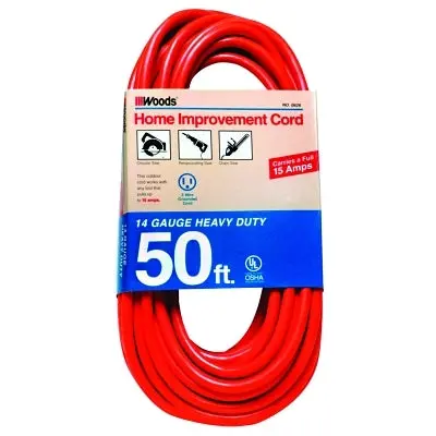 Outdoor Round Vinyl Extension Cord, 50 Ft, 1 Outlet, Orange 1
