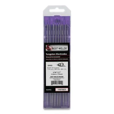 E3 Tungsten Electrode, 1/16 In Dia X 7 In L, 10 Pk 1