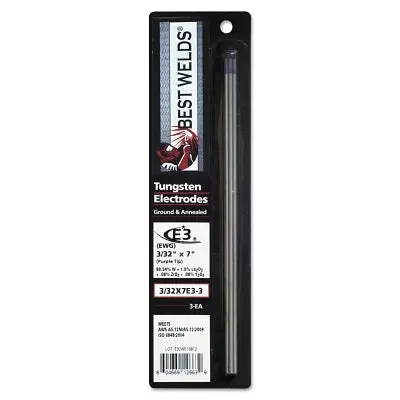 E3 Tungsten Electrode, 3/32 In Dia X 7 In L, 3 Pk 1