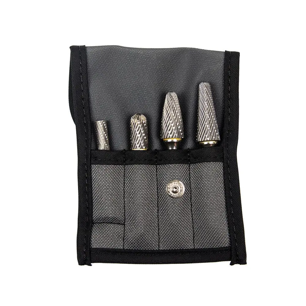 Tungsten Carbide Burr Set, 4-Piece, 1/4 In Shank, With Cloth Pouch 1