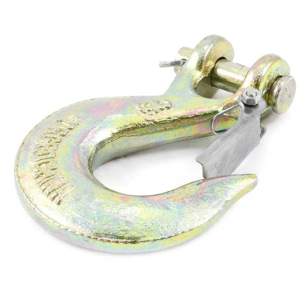 Clevis Slip Hook, Grade 70 (G70), Yellow Zinc, 3/8 In With Latch 1
