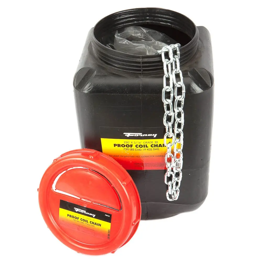 Grade 30 (G30) Proof Coil Chain, Zinc-Plated, 3/16 In X 250Ft 1