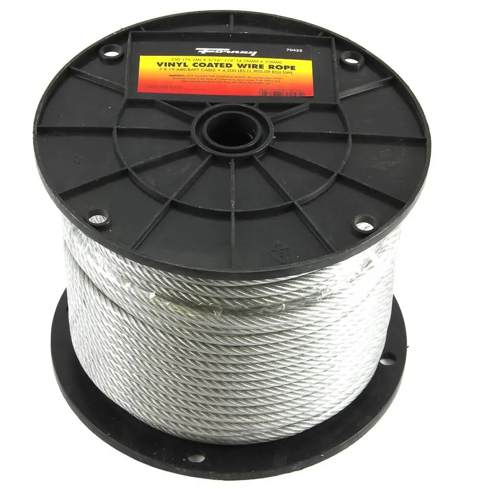 Wire Rope, Vinyl Coated, 3/16 In - 1/4 In X 250Ft 1