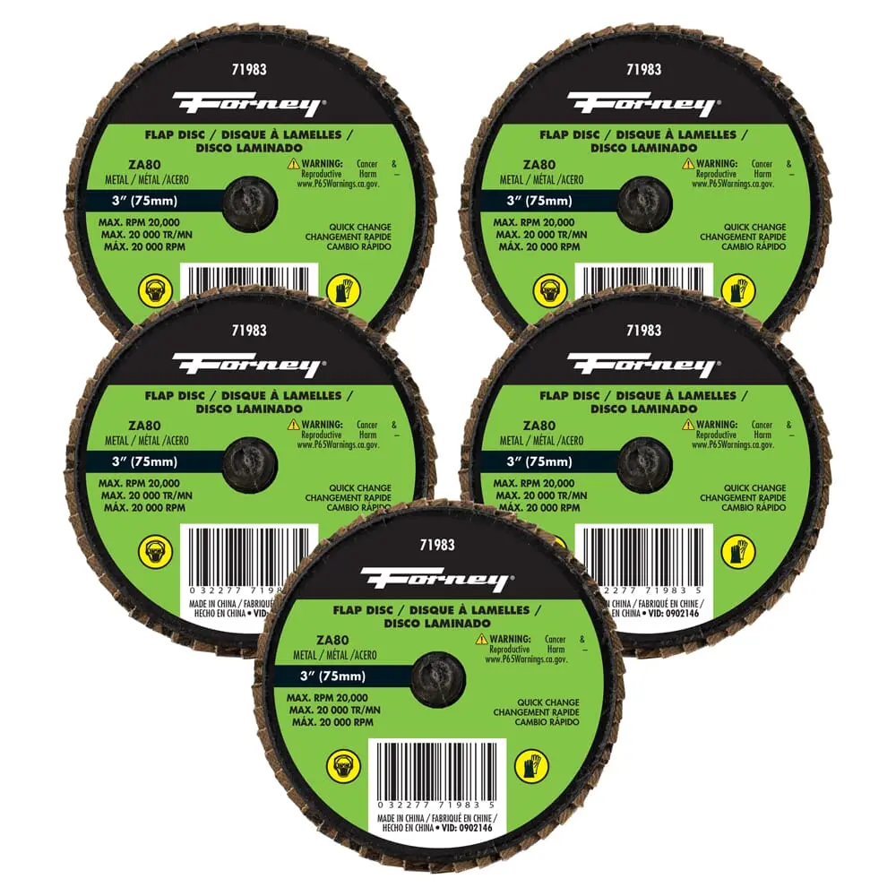 Quick Change Flap Disc, 80 Grit, 3 In (5-Pack Of Forney®  71983) 1