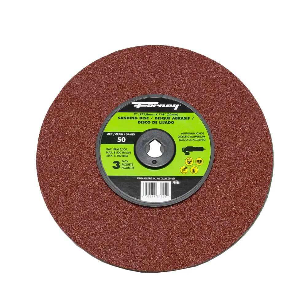 Resin Fibre Sanding Disc, Aluminum Oxide, 7 In X 7/8 In Arbor, 50 Grit 1
