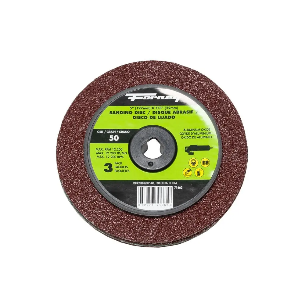 Resin Fibre Sanding Disc, Aluminum Oxide, 5 In X 7/8 In Arbor, 50 Grit 1