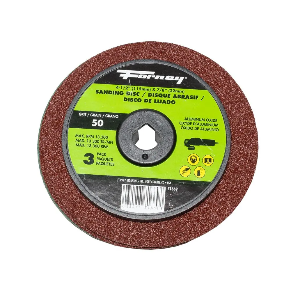 Resin Fibre Sanding Disc, Aluminum Oxide, 4-1/2 In X 7/8 In Arbor, 50 Grit 1
