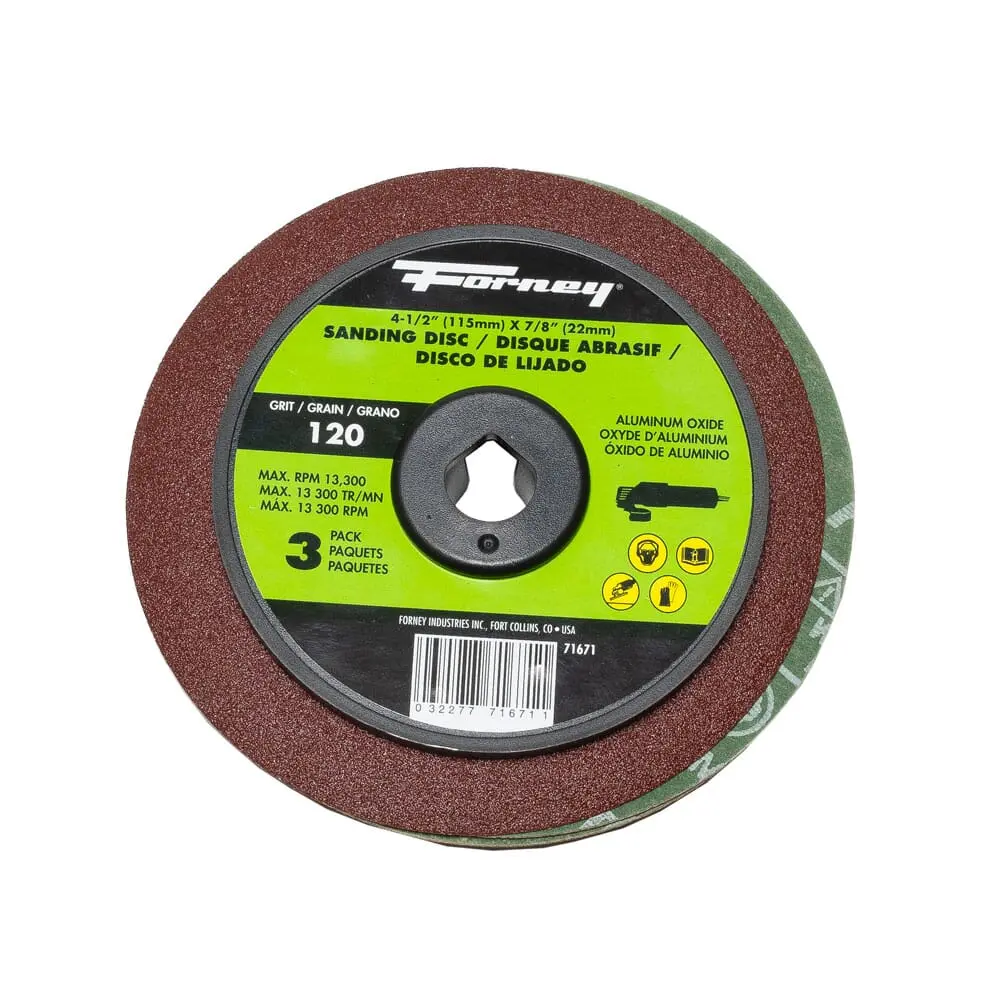 Resin Fibre Sanding Disc, Aluminum Oxide, 4-1/2 In X 7/8 In Arbor, 120 Grit 1