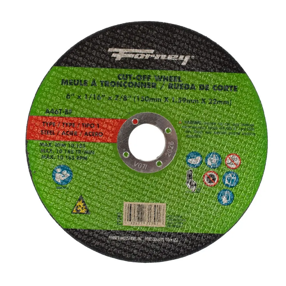 Cut-Off Wheel, Metal, Type 1, 6 In X 1/16 In X 7/8 In 1