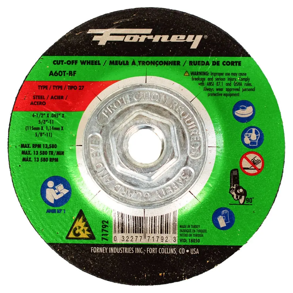 Cut-Off Wheel, Metal, Type 27, 4-1/2 In X .045 In X 5/8 In-11 1