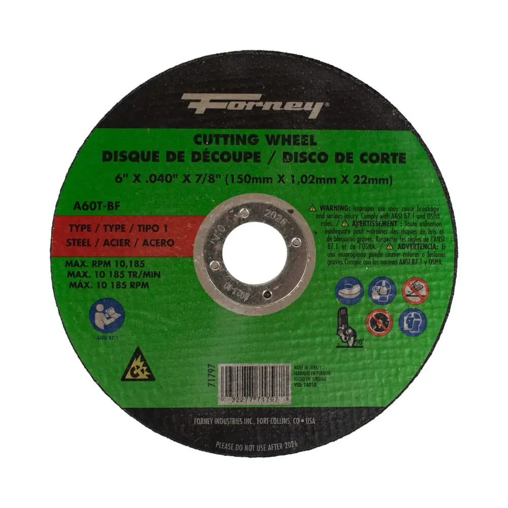 Cut-Off Wheel, Metal, Type 1, 6 In X .040 In X 7/8 In 1