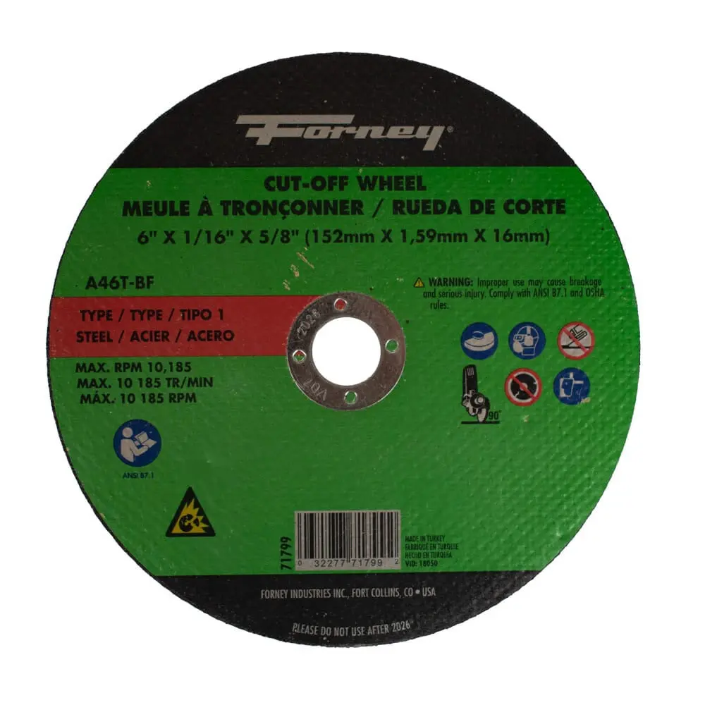 Cut-Off Wheel, Metal, Type 1, 6 In X 1/16 In X 5/8 In 1