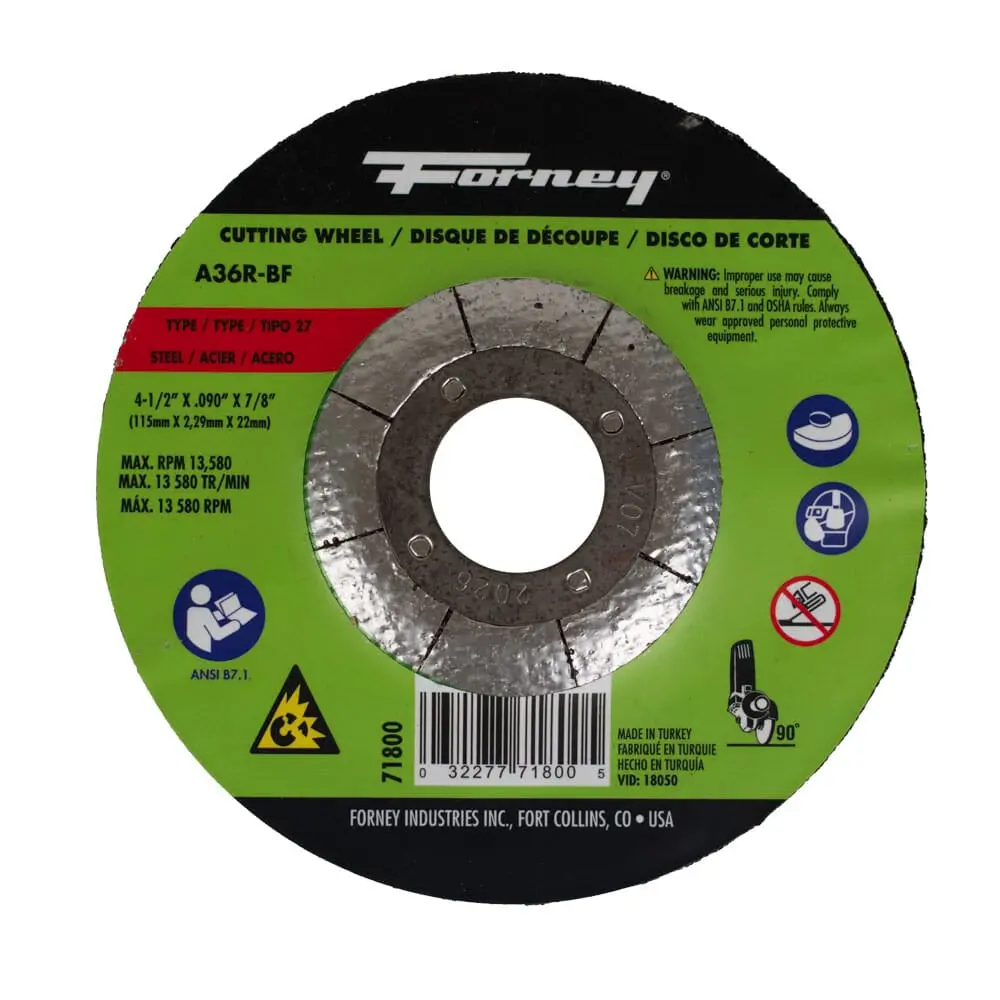 Cut-Off Wheel, Metal, Type 27, 4-1/2 In X .090 In X 7/8 In 1
