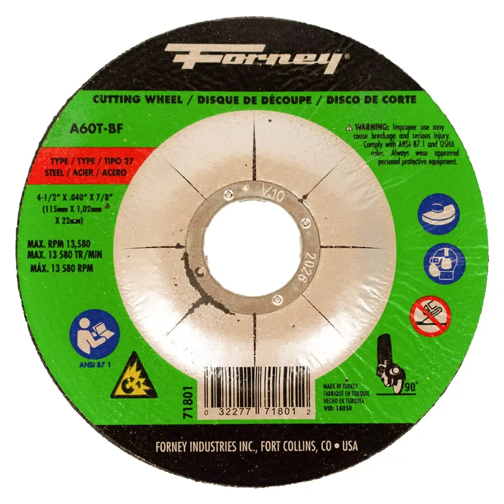 Cut-Off Wheel, Metal, Type 27, 4-1/2 In X .040 In X 7/8 In 1