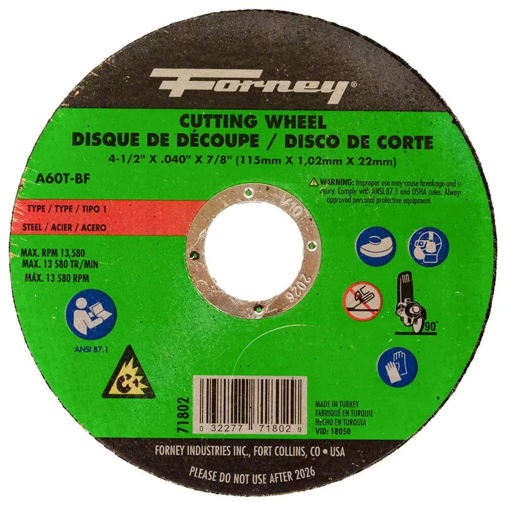 Cut-Off Wheel, Metal, Type 1, 4-1/2 In X .040 In X 7/8 In 1