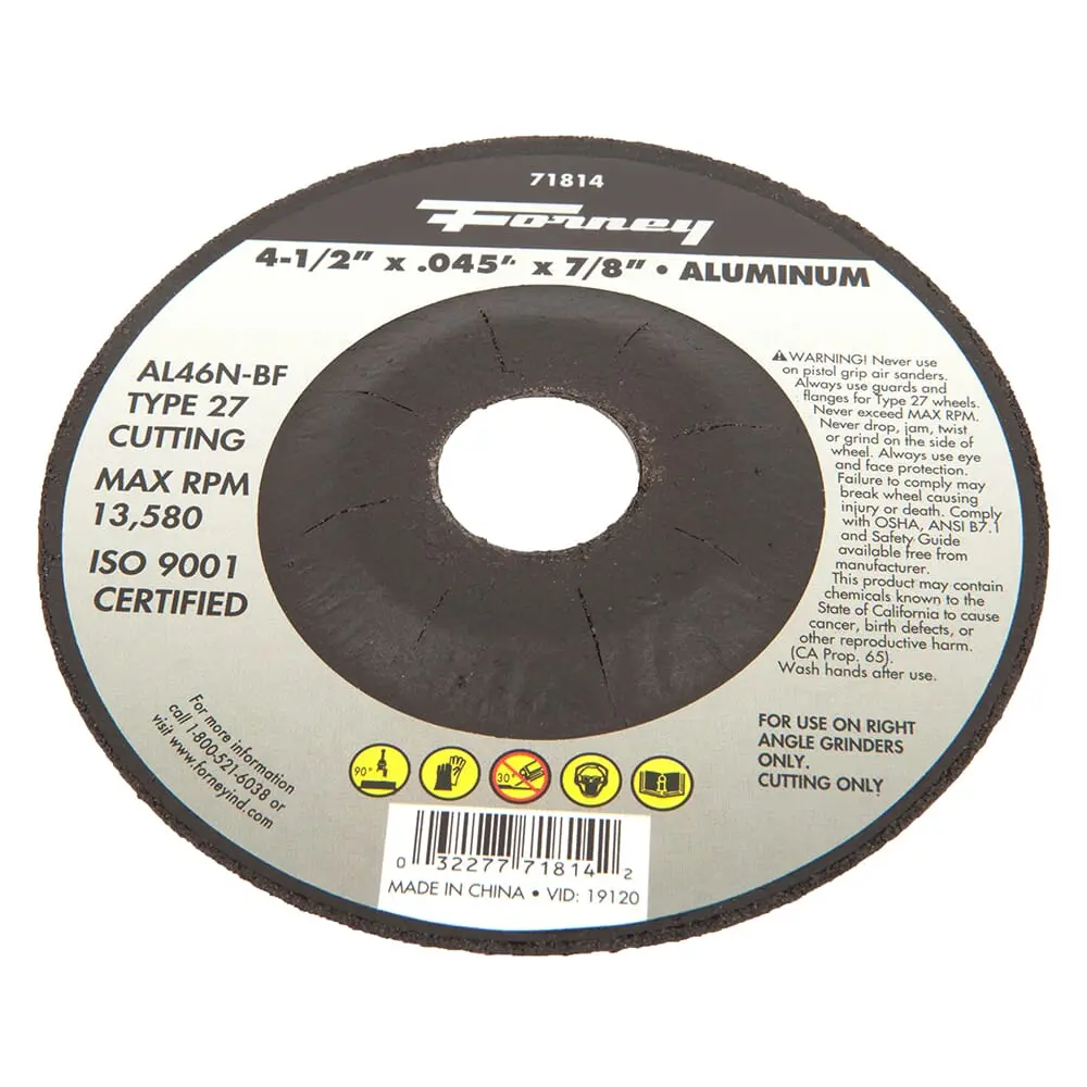 Cut-Off Wheel, Aluminum, Type 27, 4-1/2 In X .045 In X 7/8 In 1