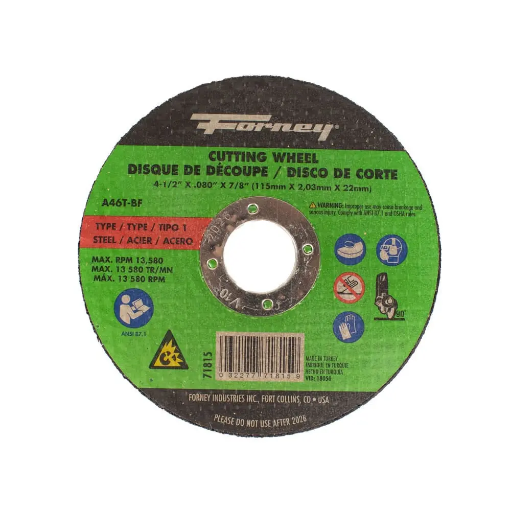 Cut-Off Wheel, Metal, Type 1, 4-1/2 In X .080 In X 7/8 In 1