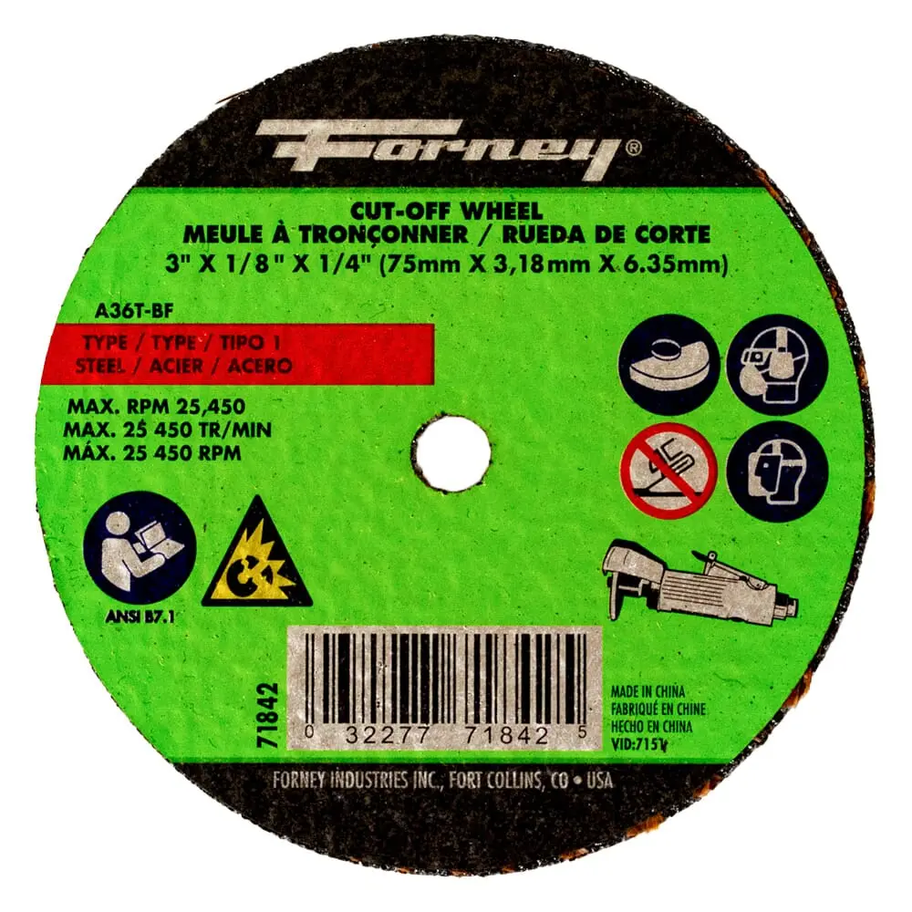 Cut-Off Wheel, Metal, Type 1, 3 In X 1/8 In X 1/4 In 1