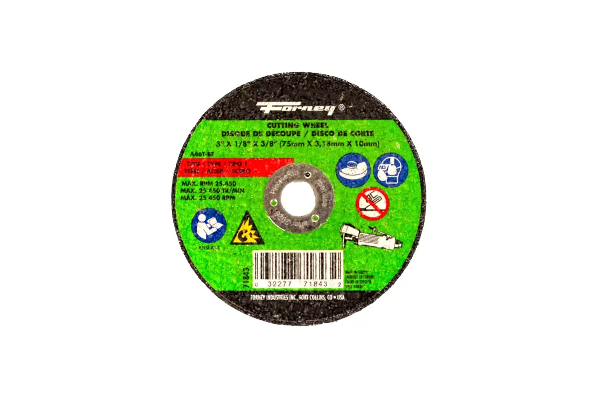 Cut-Off Wheel, Metal, Type 1, 3 In X 1/8 In X 3/8 In 1