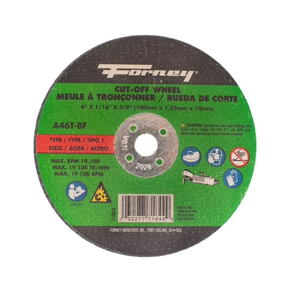 Cut-Off Wheel, Metal, Type 1, 4 In X 1/16 In X 3/8 In 1