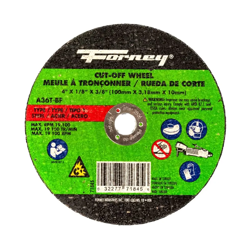 Cut-Off Wheel, Metal, Type 1, 4 In X 1/8 In X 3/8 In 1