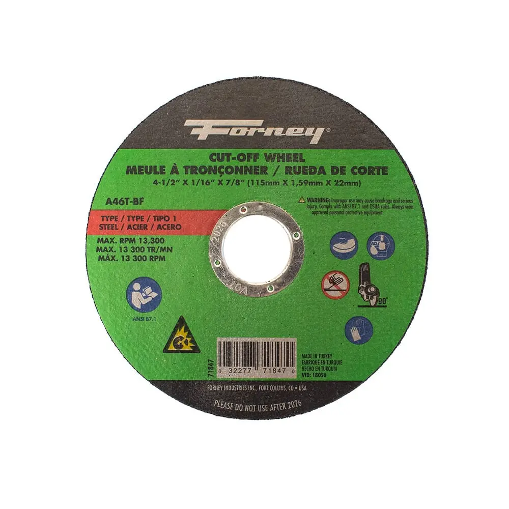 Cut-Off Wheel, Metal, Type 1, 4-1/2 In X 1/16 In X 7/8 In 1
