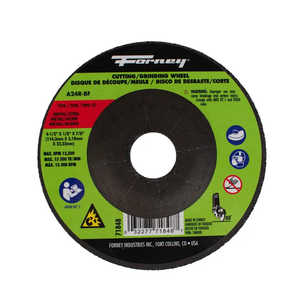 Cut-Off Wheel, Metal, Type 27, 4-1/2 In X 1/8 In X 7/8 In 1