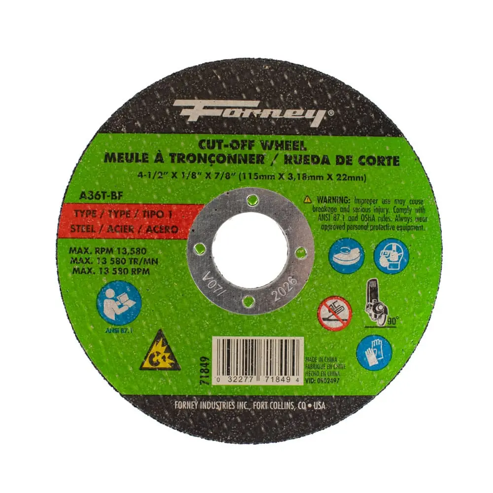 Cut-Off Wheel, Metal, Type 1, 4-1/2 In X 1/8 In X 7/8 In 1
