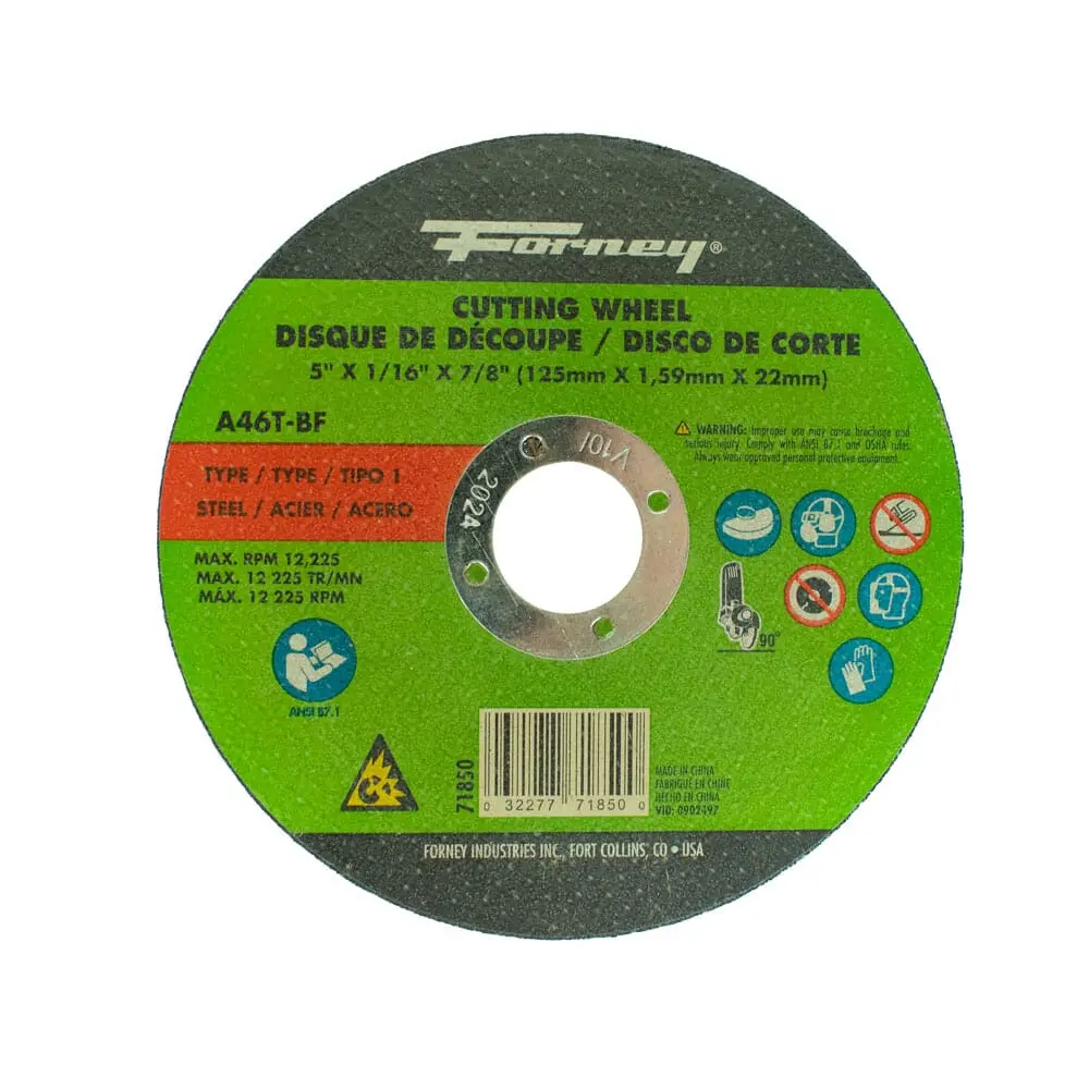 Cut-Off Wheel, Metal, Type 1, 5 In X 1/16 In X 7/8 In 1