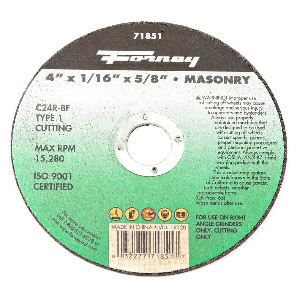 Cutting Wheel, Masonry, Type 1, 4 In X 1/16 In X 5/8 In 1