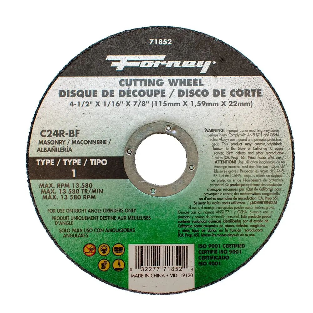 Cutting Wheel, Masonry, Type 1, 4-1/2 In X 1/16 In X 7/8 In 1
