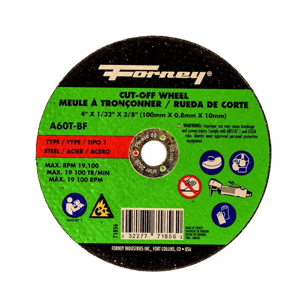 Cut-Off Wheel, Metal, Type 1, 4 In X 1/32 In X 3/8 In 1