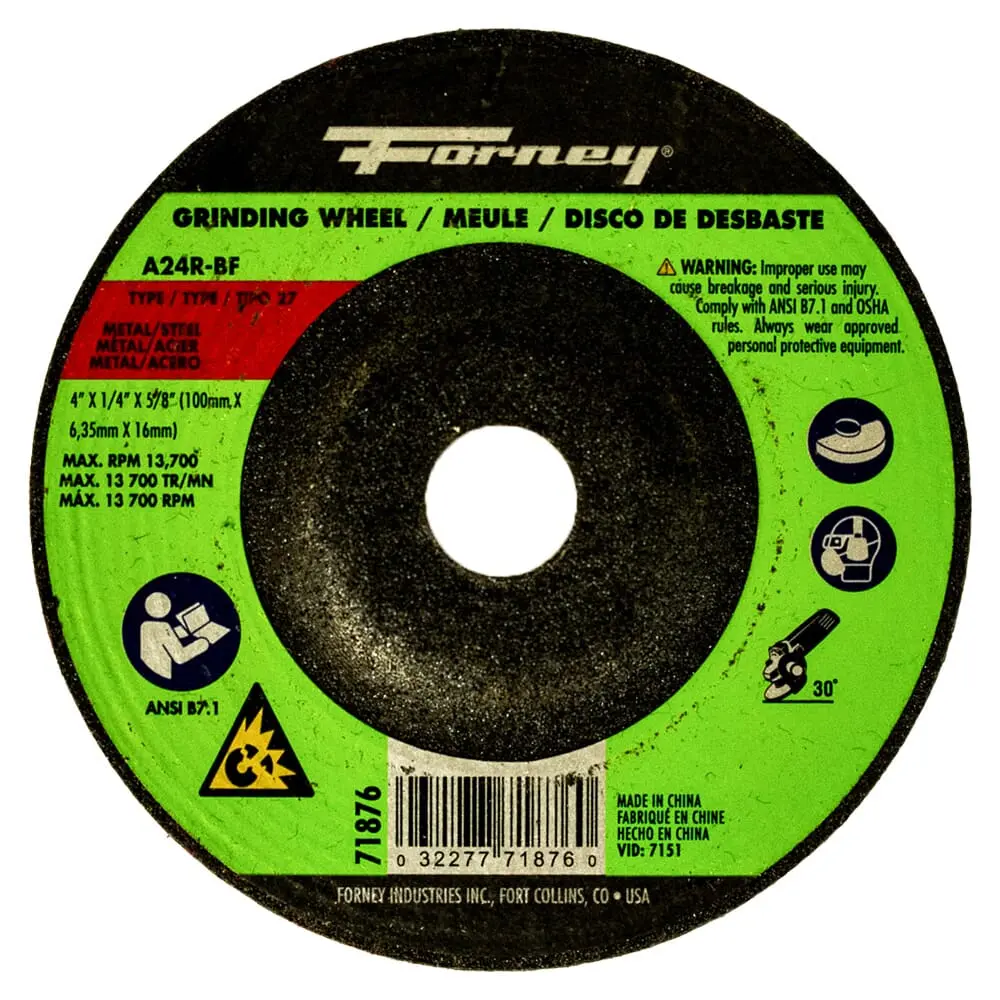 Grinding Wheel, Metal, Type 27, 4 In X 1/4 In X 5/8 In 1