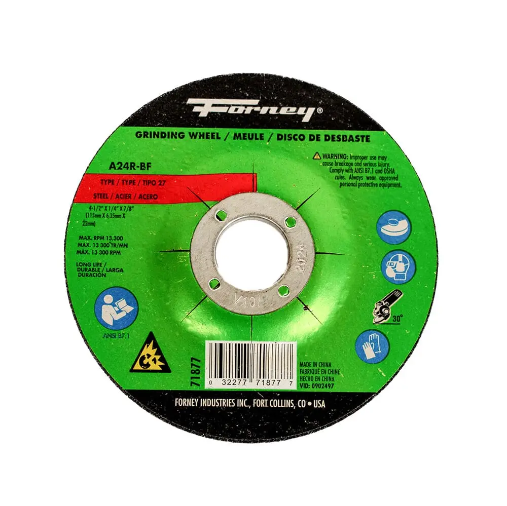 Grinding Wheel, Metal, Type 27, 4-1/2 In X 1/4 In X 7/8 In 1