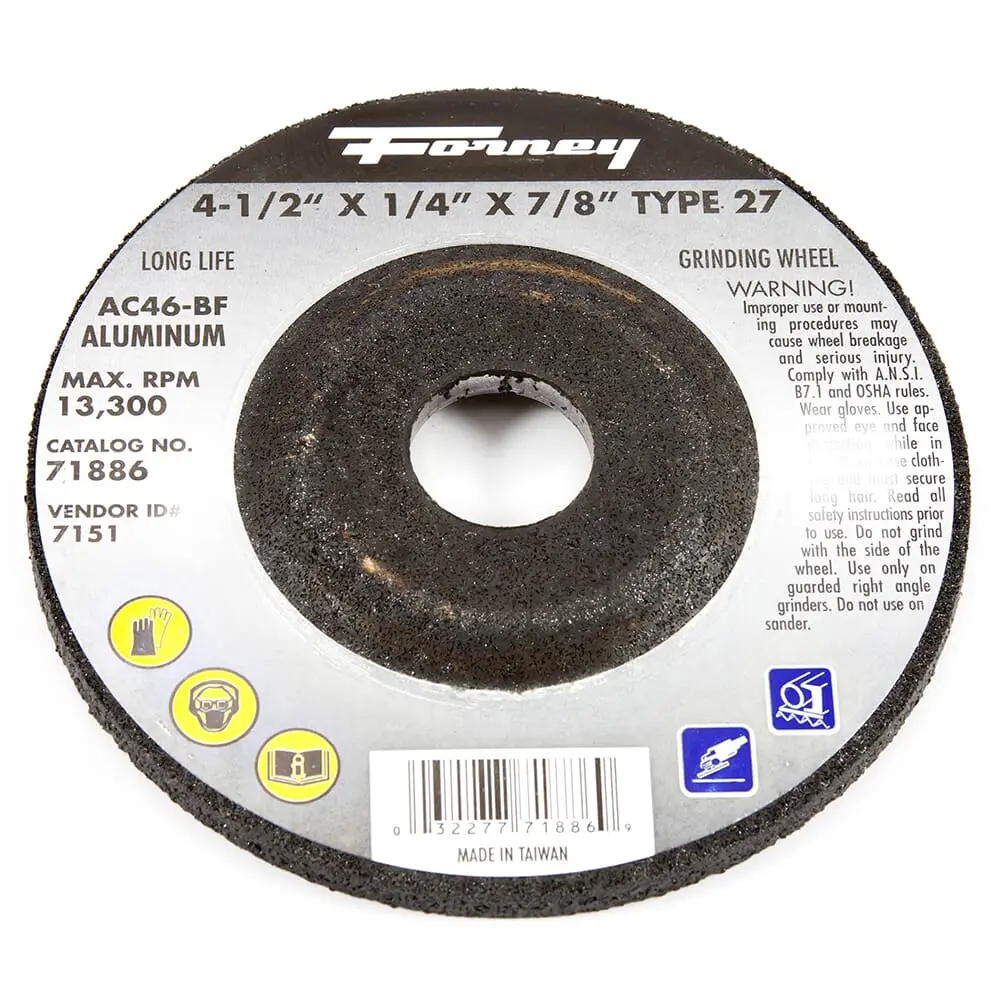 Grinding Wheel, Aluminum, Type 27, 4-1/2 In X 1/4 In X 7/8 In 1